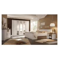 Spálňový komplet (posteľ, 2 nočné stolíky, skriňa), pínia biela/dub sonoma truflový, LUMERA
