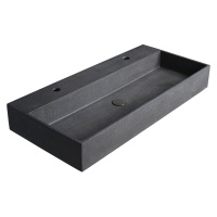 QUADRADO betónové umývadlo vrátane výpuste, 96x44 cm, 2 otvory, čierny granit AR473