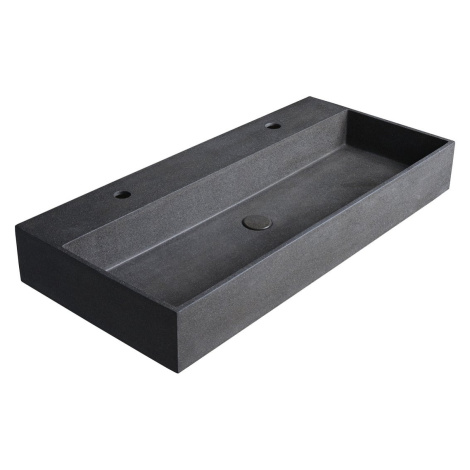 QUADRADO betónové umývadlo vrátane výpuste, 96x44 cm, 2 otvory, čierny granit AR473 Sapho