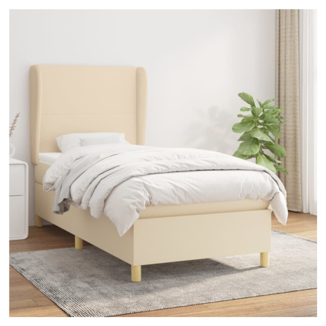 vidaXL Posteľný rám boxspring s matracom krémový 90x190 cm látka