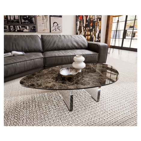 DELIFE Konferenčný stolík Edge organický 140×76 cm keramika Emperador extra leštený tmavohnedá L