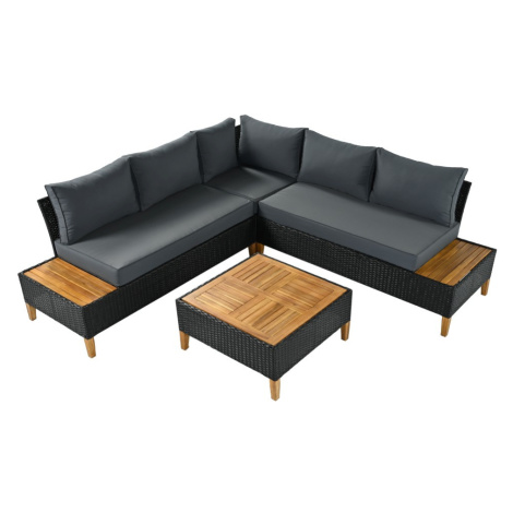 KONDELA Malkom záhradný nábytok z umelého ratanu čierna / sivá / prírodná Tempo Kondela