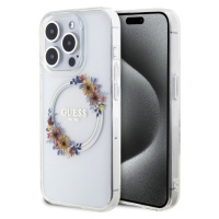 Guess PC/TPU Flowers Ring Glossy Logo MagSafe Zadný Kryt pre iPhone 13 Pro Transparent