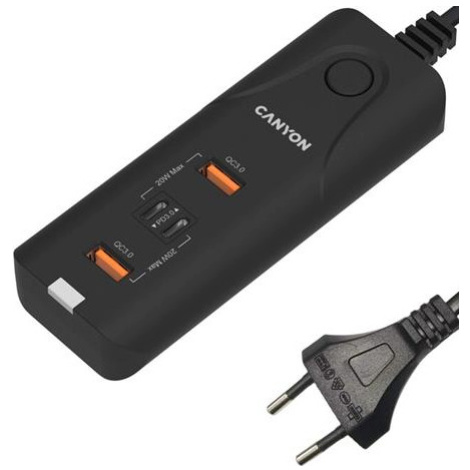 Canyon H-10, univerzálna nabíjačka do steny, 2xUSB-A, 2xUSB-C, 40W, Smart IC, prepäťová ochrana,