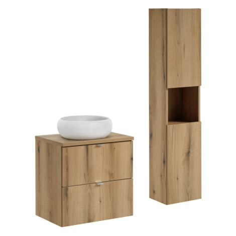 Kúpeľňová zostava Nova Oak Wiki so skrinkami a umývadlom 60 cm dub evoke Comad