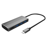 PremiumCord Adaptér USB 3.1 Type-C male na HDMI female + 3x USB 3.0 sivý