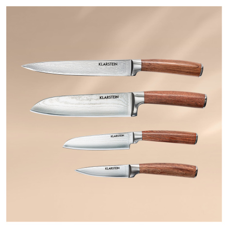 Klarstein Kaito, súprava damaškových nožov, 4 dielna, extra ostrá, rukoväte z ružového dreva