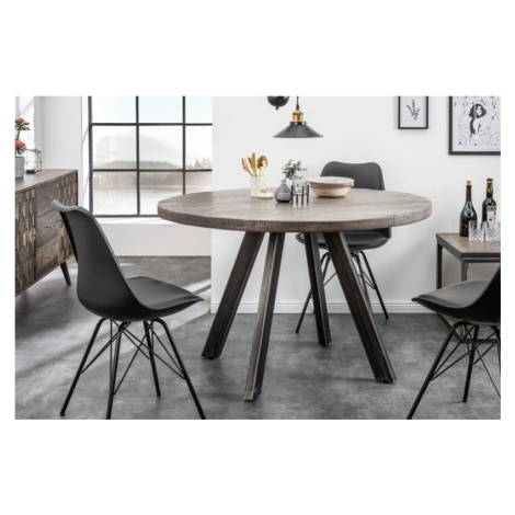 Estila Industriálny okrúhly jedálenský stôl Steele Craft 120cm sivý z masívneho dreva