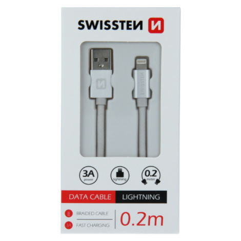 Kábel USB/Lightning (8 pin) Swissten 3.0A 0,2 m strieborný