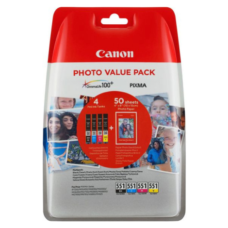 Canon CLI-551 Bk+C+M+Y 6508B005 multipack originálna cartridge + fotopapier 50x (10x15)