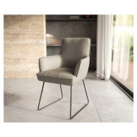 DELIFE Jedálenská stolička Heira-Flex s opierkami pravá koža tmavobéžová tenká podstava čierna v