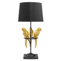 Estila Dizajnová čierna art deco stolná lampa Macaw s tromi figúrami papagájov v zlatej farbe 75