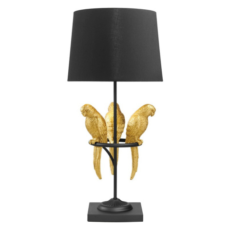 Estila Dizajnová čierna art deco stolná lampa Macaw s tromi figúrami papagájov v zlatej farbe 75