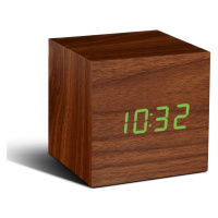 Tmavohnedý budík so zeleným LED displejom Gingko Cube Click Clock