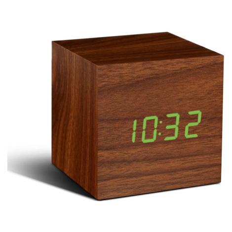 Tmavohnedý budík so zeleným LED displejom Gingko Cube Click Clock