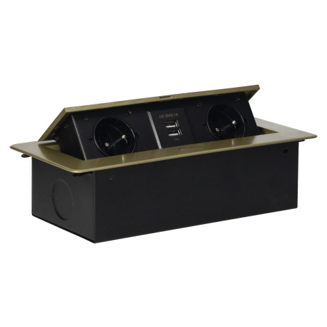 Recessed furniture sockets in a housing with a flat edge and USB charger, 2x2P+E (Schuko),
