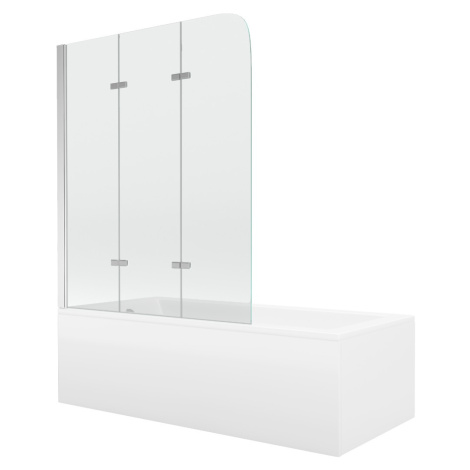 MEXEN/S - Cubik obdĺžniková vaňa 150 x 70 cm s panelom + vaňová zástena 120 cm, transparent, chr
