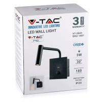 Nástenné LED svietidlo 3W, 3000K, 180lm, čierne VT-2943 (V-TAC)