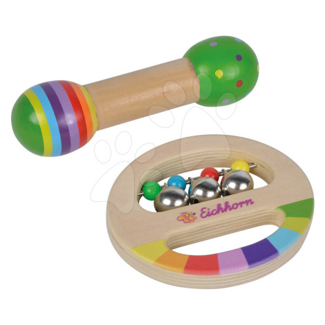 Drevené hudobné nástroje Music Set with Grasping Toy Eichhorn hrkálka so zvončekmi a hudobná pal