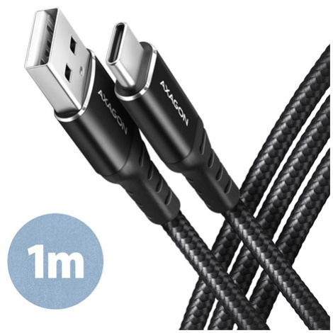 AXAGON BUCM-AM10AB cable USB-C  <-> USB-A, 1m, USB 2.0, 3A, ALU, braid, Black