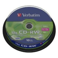 VERBATIM CD-RW(10-Pack)Spindle/8x-12x/High Speed/DLP/700MB