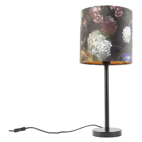 Romantická stolová lampa čierna s kvetinovým tienidlom 25 cm - Simplo QAZQA