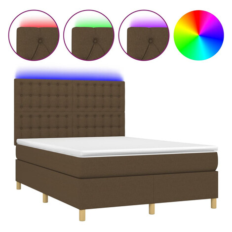 vidaXL Posteľ boxsping s matracom a LED tmavohnedá 140x190 cm látka