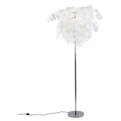 Romantická stojaca lampa chróm s bielymi listami - Feder TRIO