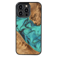 Drevené puzdro na Apple iPhone 14 Pro Max Bewood Unique Turquoise Wood and Resin tyrkysovo-čiern