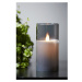 Sivá LED vosková sviečka v skle Star Trading M-Twinkle, výška 15 cm