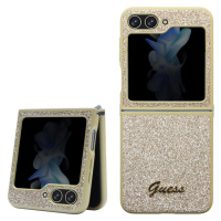 Guess PC/TPU Glitter Flakes Metal Logo Zadný Kryt pre Samsung Galaxy Z Flip 5 Gold