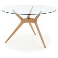 HALMAR Ashmore okrúhly sklenený jedálenský stôl priehľadná / prírodná