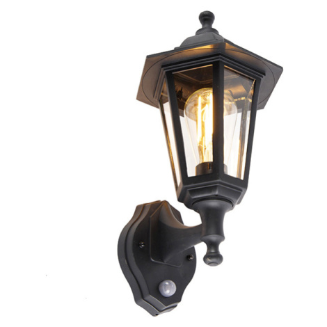 Klasické vonkajšie nástenné svietidlo čierne s pohybovým senzorom - New Haven QAZQA