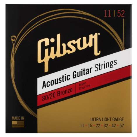 Gibson 80/20 Bronze Acoustic Guitar Strings Ultra-Light