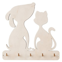 Drevený vešiak na kľúče - psík a mačička