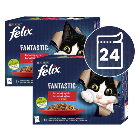 Felix Fantastic kapsičky pre mačky kura, hovädzie, králik, jahňacie v želé 24x85 g