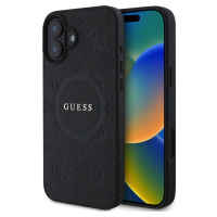 Guess Saffiano Peony Stamp Kryt s MagSafe pro iPhone 16, Čierny