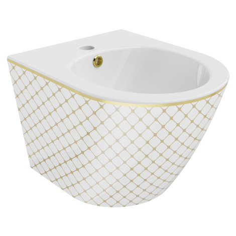 Mexen Lena, závesný bidet 480x370x325 mm, biela - zlatý vzor, 35224809