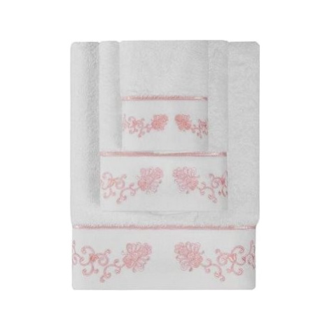 Soft Cotton Uterák Diara 50 × 100 cm, biely – ružová výšivka