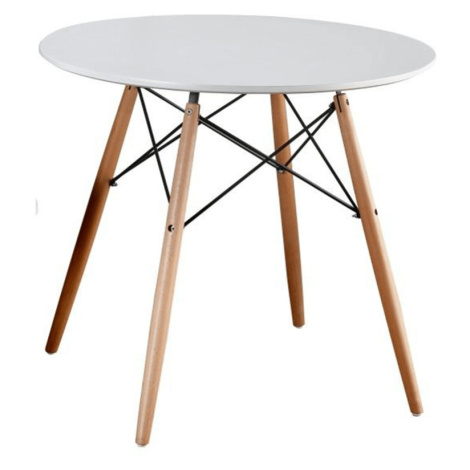 Jedálenský stôl,  biela/buk, priemer 80 cm, GAMIN NEW 80 Tempo Kondela