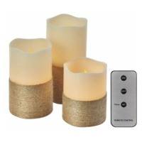 LED dekorácia – 3x vosková sviečka s povrázkom, 3x 3x AAA, vnútorná, vintage, ovládač (EMO
