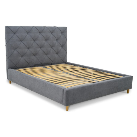 Sivá čalúnená dvojlôžková posteľ s úložným priestorom s roštom 180x200 cm Bee – Scandic