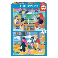 Detské puzzle Letisko a Vlaková stanica Educa 2x48 dielov
