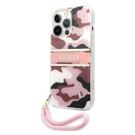 Plastové puzdro Guess na Apple iPhone 13/13 Pro GUHCP13LKCABPI Camo Strap Collection ružové