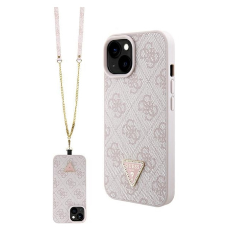 Plastové puzdro Guess na Apple iPhone 15 GUHCP15SP4TDSCPP PU 4G Strass Triangle Metal Logo ružov