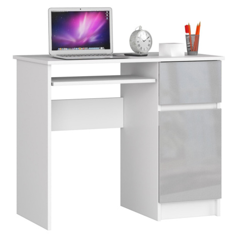 Písací stôl 90 cm Piksel biely/sivý pravý