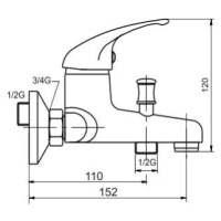 Novaservis Metalia 55, vaňová batéria bez príslušenstva 100 mm, chrómová, 55024/1,0