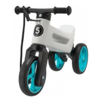 Odrážadlo FUNNY WHEELS Rider SuperSport biele/tyrkys 2v1+popruh,výš.sedla28/30cm nos.25kg 18m+v 