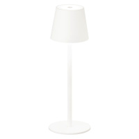 Biela LED stmievateľná stolová lampa so senzorom pohybu a s kovovým tienidlom (výška 38 cm) Trop