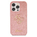 Guess PU Fixed Glitter 4G Metal Logo Zadný Kryt pre iPhone 15 Pro Pink